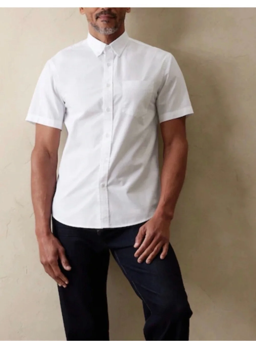 Banana Republic White Short-Sleeve Button-Down Shirt